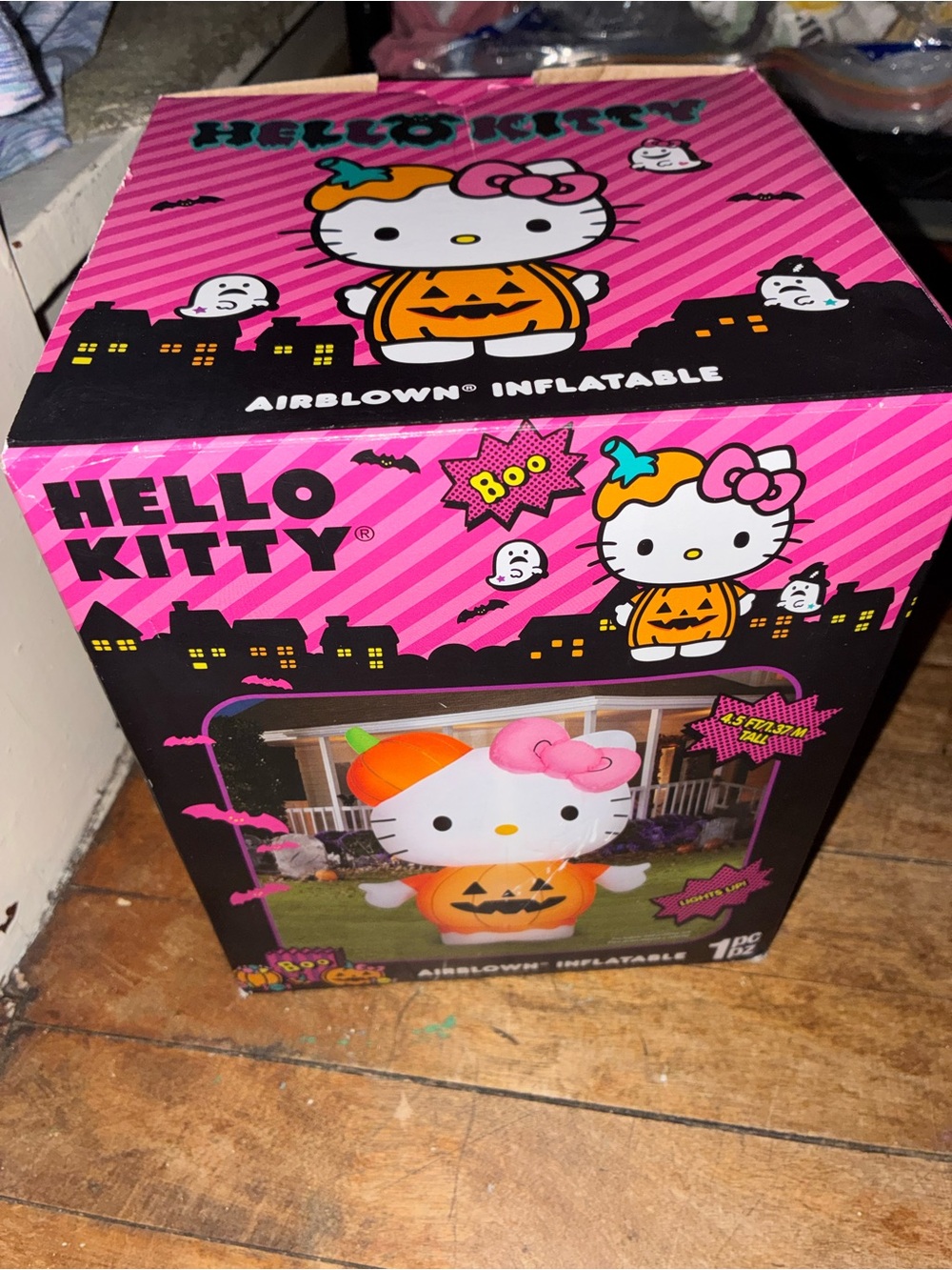 Hello Kitty Halloween Pumpkin Inflatable Decoration light up 4.5 ft tall NEW